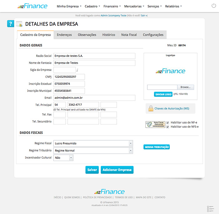 Tela de Cadastro da Empresa - Imagem 1