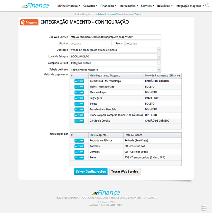 Tela de Integração e-Commerce - Imagem 1