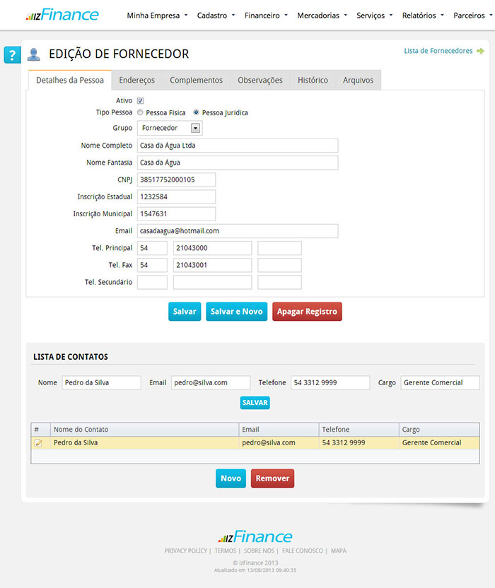 Tela de Cadastro de Fornecedores - Imagem 2