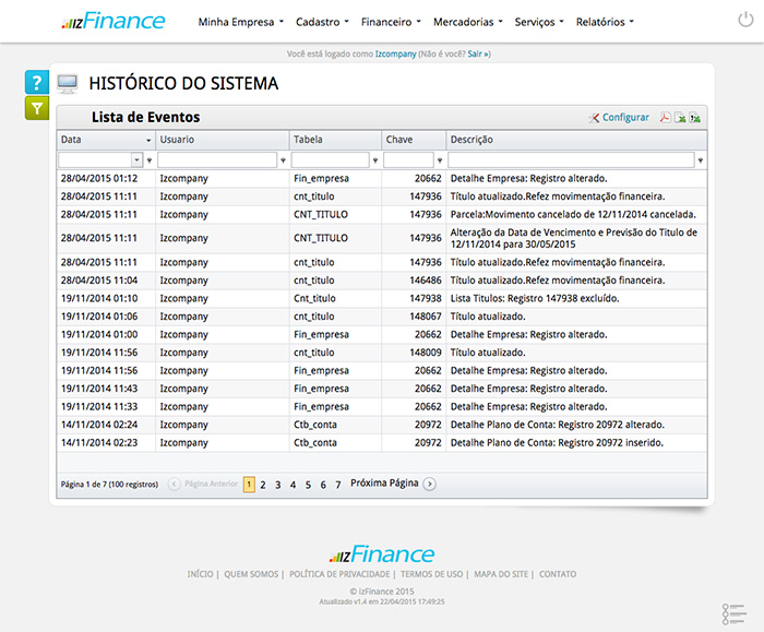 Tela de Histórico e Auditoria - Imagem 1