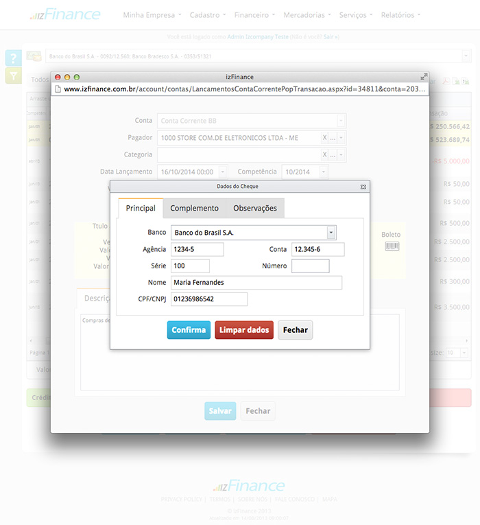 Tela de Lançamento de Conta Corrente - Imagem 7