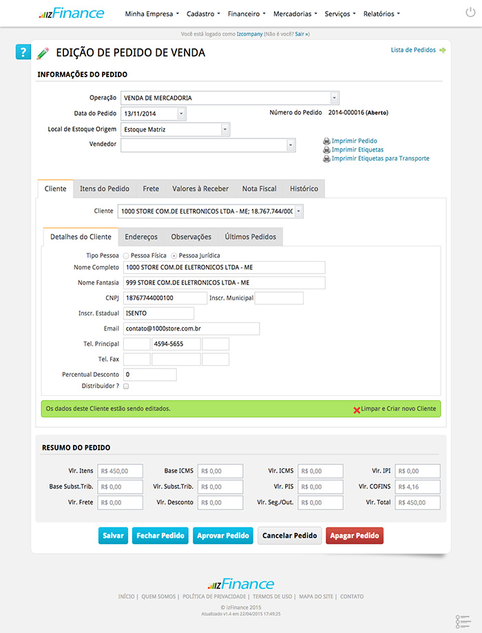 Tela de Pedido de Venda - Imagem 2