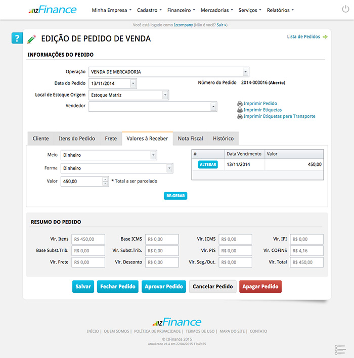 Tela de Pedido de Venda - Imagem 6