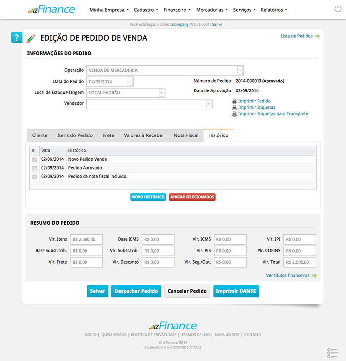 Tela de Pedido de Venda - Imagem 9