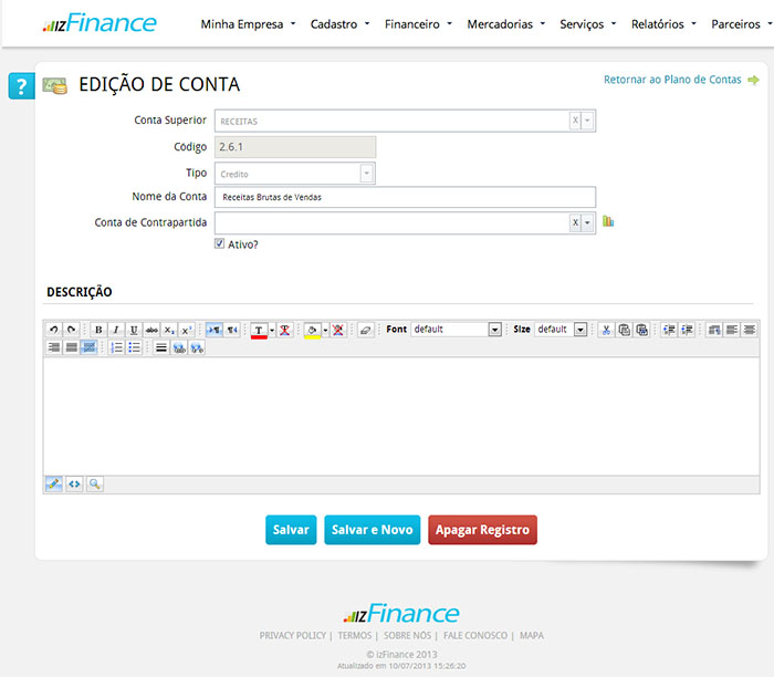 Tela de Plano de Contas - Imagem 2