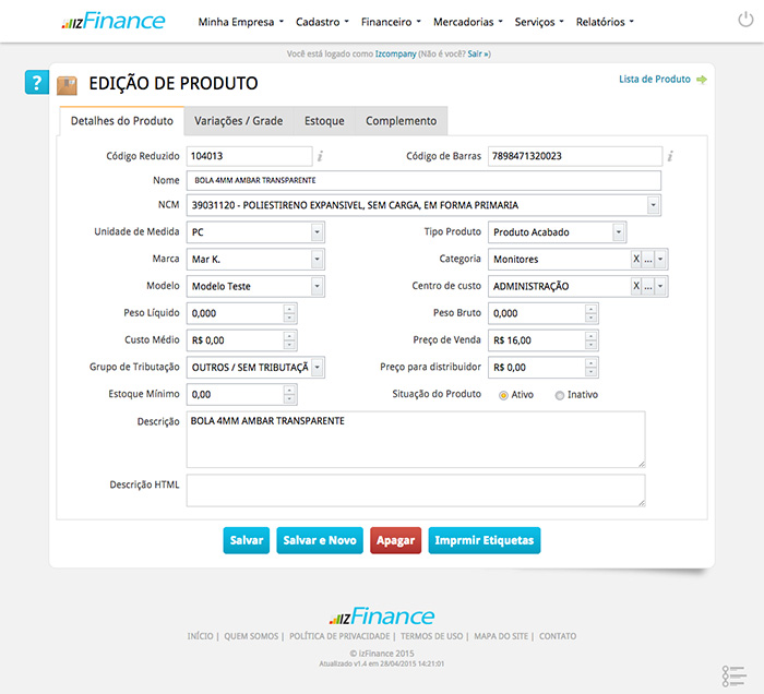 Tela de Cadastro de Produto - Imagem 2