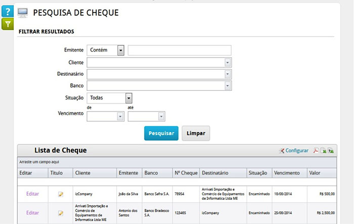 Tela de Recebimento de Cheques - Imagem 3