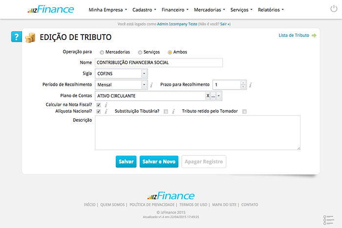 Tela de Tributação - Imagem 6