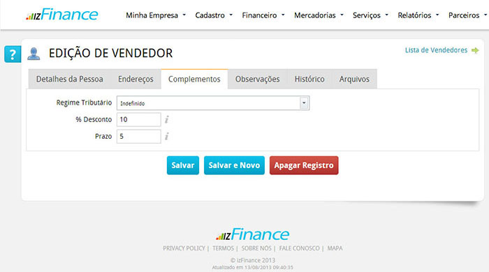 Tela de Cadastro de Vendedores - Imagem 3